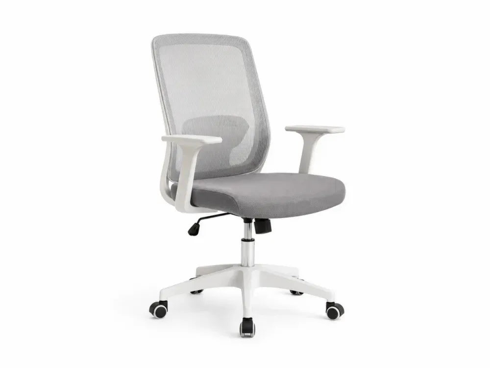 Bürostuhl Drehstuhl mit Armlehnen Rollen höhenverstellbar Polyester-Netzbezug PP-Gestell Grau Weiß 60 x 60 x 93-103 cm
