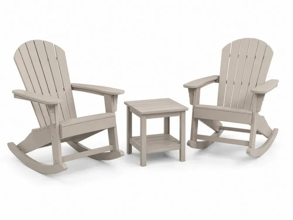 Gartenschaukelstuhl Set 3-teilig aus HDPE taupe 2 Stühle 78 x 90 x 102 cm Tisch 45 x 45 x 45 cm