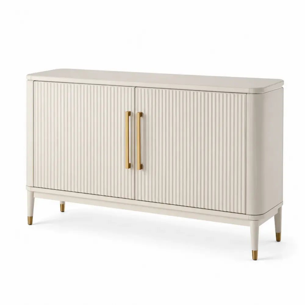 Aufbewahrungsschrank Sideboard mit 2 Türen geriffelte Front MDF Spanplatte Cremeweiß Gold 120 x 40 x 78 cm