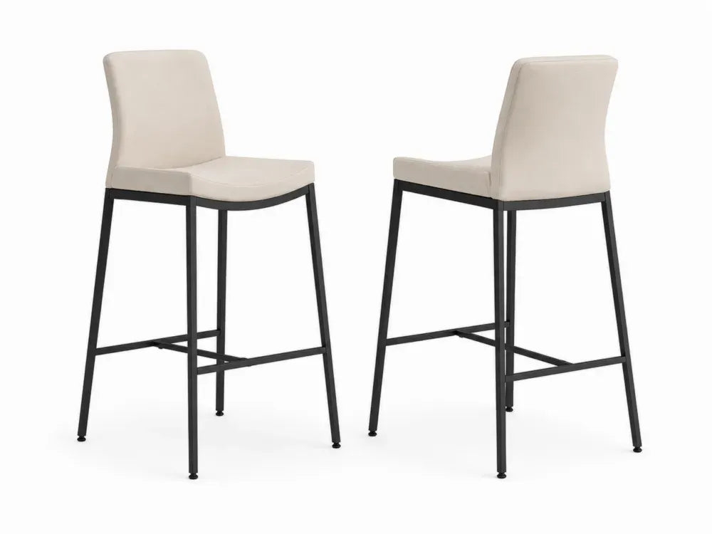 Barhocker 2er Set mit Rückenlehne 47 x 54 x 105 cm Polyestergewebe pulverbeschichteter Stahl rechteckig Creme Schwarz
