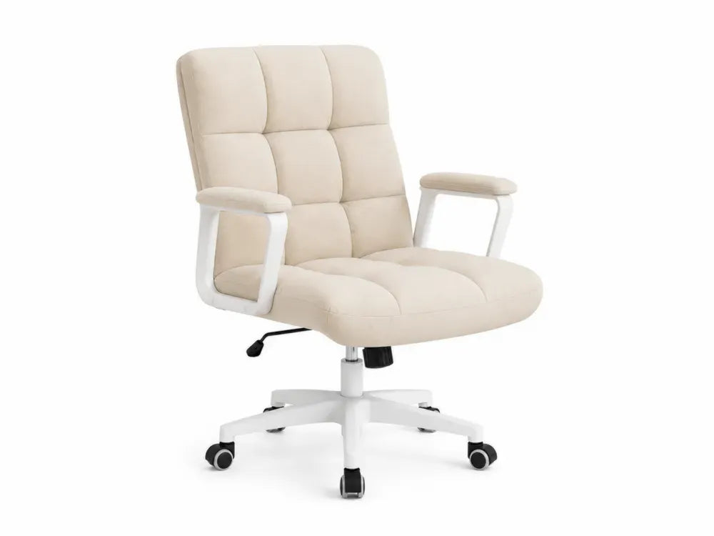 Bürostuhl Computerstuhl höhenverstellbar mit Hochlehne Polyester Mikrofaser Polyurethanschaum Beige Weiß 64 x 66 x 112-122 cm