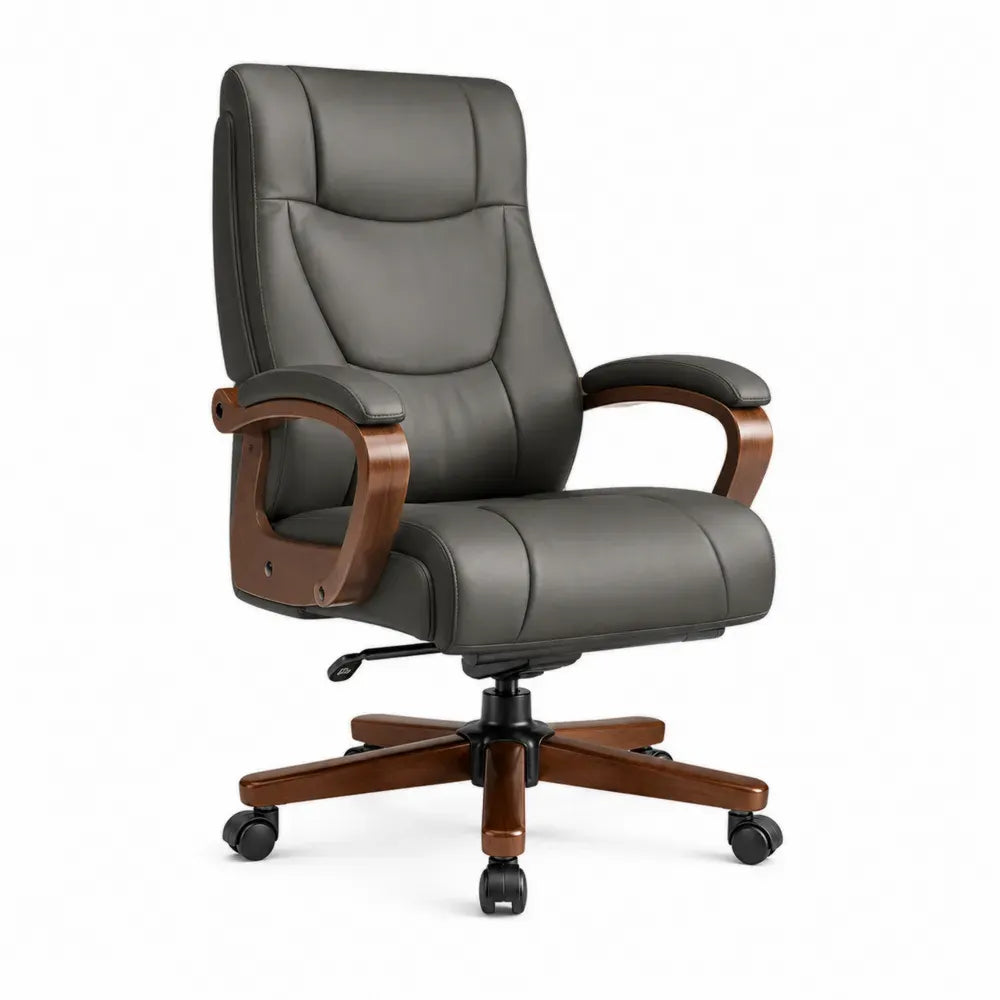Bürostuhl Chefsessel höhenverstellbar mit Rollen PU-Kunstleder Schichtholz Grau Braun Schwarz 68 x 70 x 112-122 cm