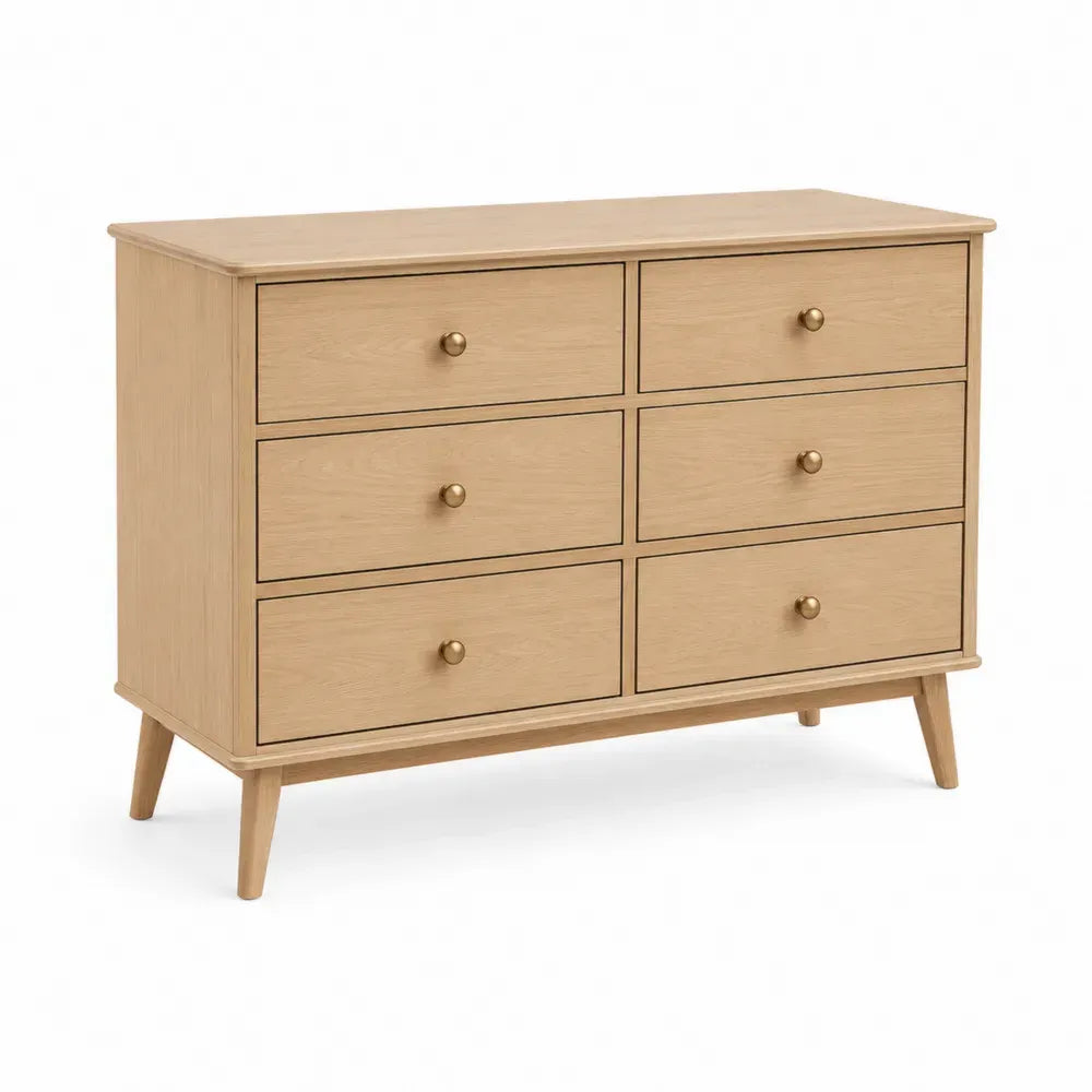 Kommode mit 6 Schubladen rechteckig MDF Spanplatte Eiche-Dekor Naturfarben Goldfarben 120 x 40 x 75 cm