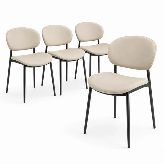 Esszimmerstühle 4er Set Küchenstühle gepolstert PU-Kunstleder Stahl Creme Schwarz 47 x 54 x 80 cm