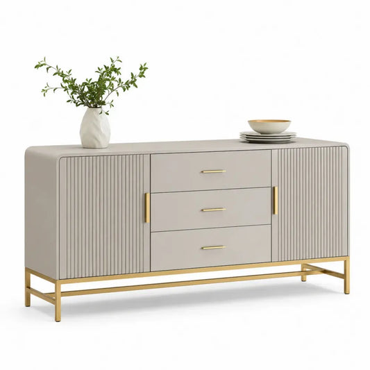 Sideboard Buffetschrank rechteckig mit 2 Türen 3 Schubladen MDF Stahl greige goldfarben 160 x 40 x 78 cm