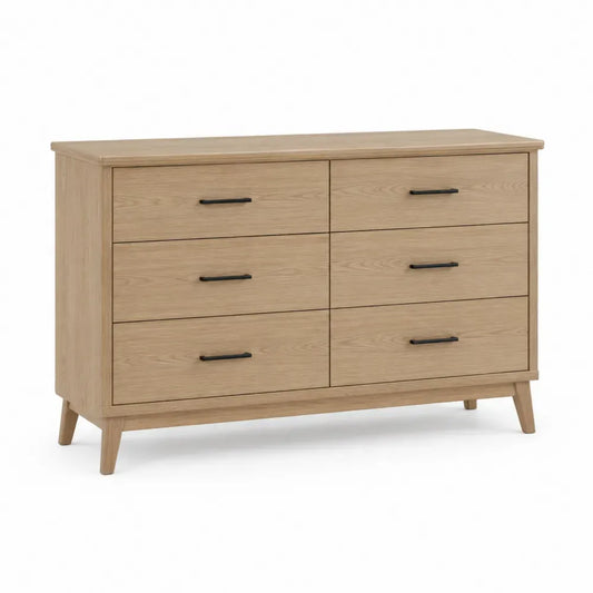 Kommode mit 6 Schubladen rechteckig MDF Eiche-Dekor Natur Eiche Schwarz 120 x 40 x 78 cm