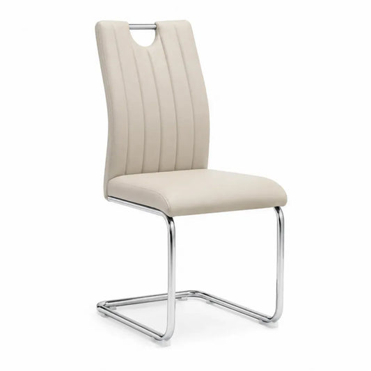 Esszimmerstuhl Freischwinger Küchenstuhl PU-Kunstleder verchromter Stahl Creme Silberfarben 43 x 56 x 101 cm