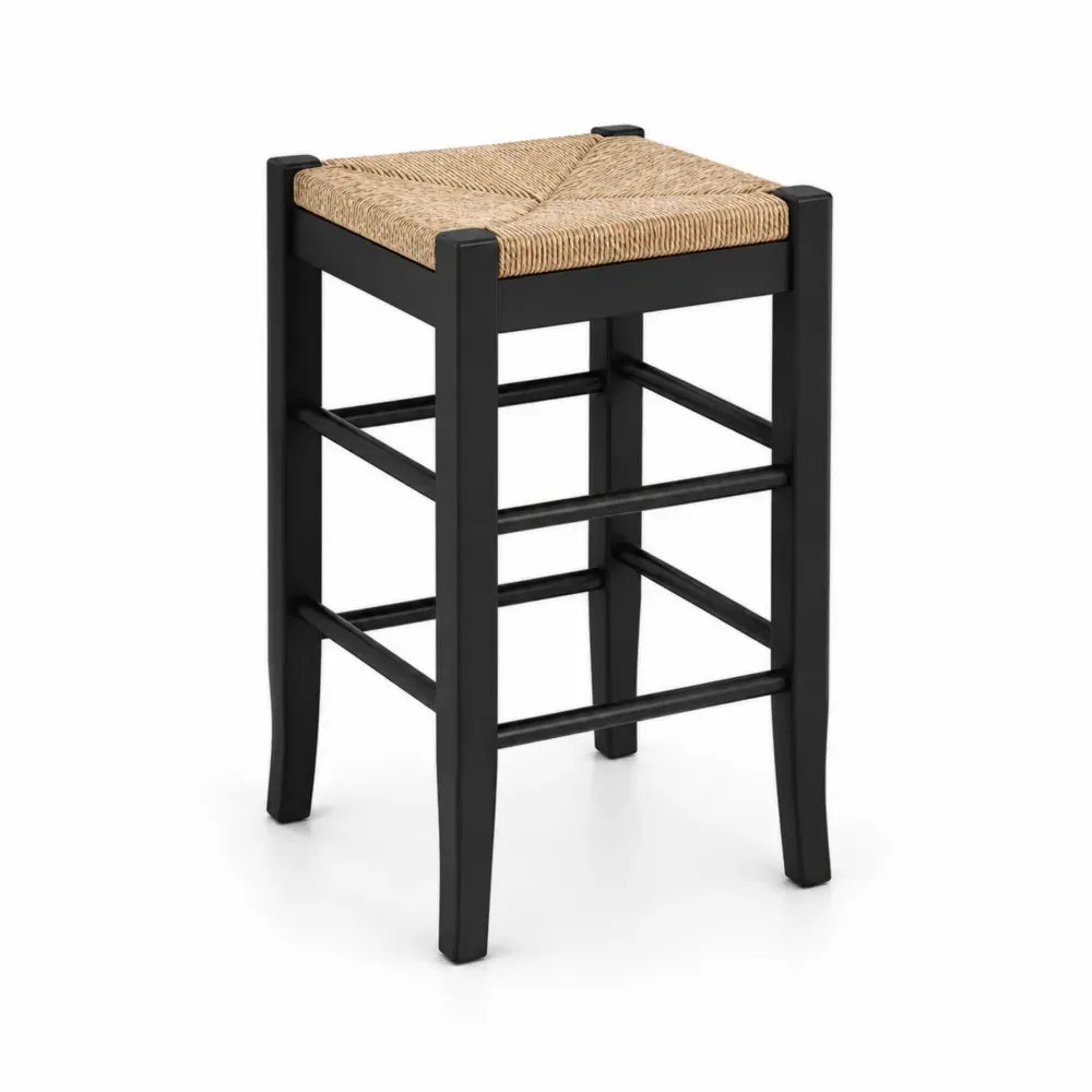 Barhocker mit geflochtenem Sitz Papierkordel Kautschukholz schwarz naturfarben 42 x 42 x 65 cm