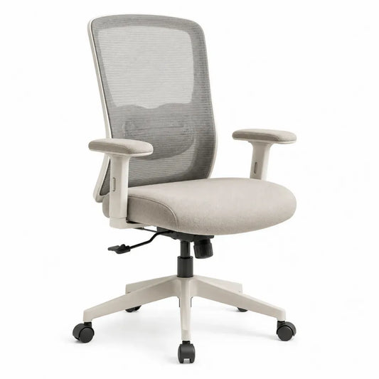 Bürostuhl Computerstuhl mit Rollen höhenverstellbar Polyester-Netzrücken PU-Schaum PP-Gestell Cremeweiß Grau Beige-Grau 62 x 64 x 92-102 cm
