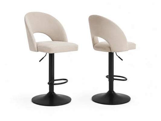 Barhocker 2er Set höhenverstellbar drehbar mit Rückenlehne PU Kunstleder Stahl cremeweiß schwarz 47 x 50 x 84-105 cm