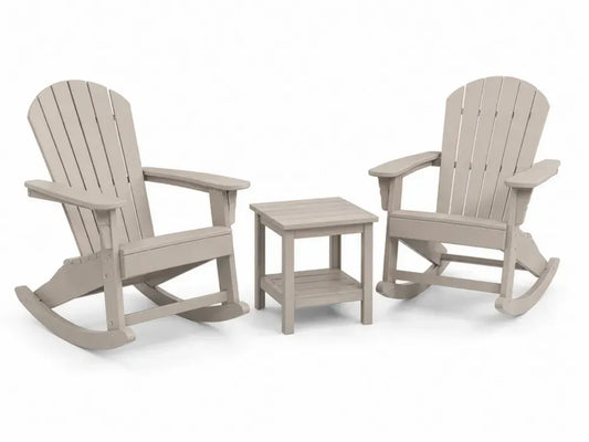 Gartenschaukelstuhl Set 3-teilig aus HDPE taupe 2 Stühle 78 x 90 x 102 cm Tisch 45 x 45 x 45 cm