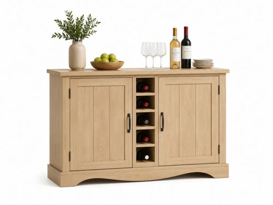 Sideboard Buffetschrank mit Weinregal 2 Türen 5 Flaschenfächer MDF Eiche-Dekor natur schwarz 120 x 40 x 85 cm