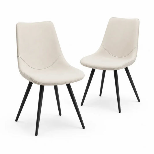 Esszimmerstühle 2er Set Schalenstühle mit Rückenlehne PU Kunstleder Stahl cremeweiß schwarz 46 x 55 x 86 cm