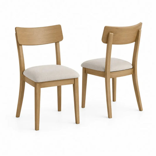 Esszimmerstühle 2er Set Polsterstühle aus Kautschukholz und Polyestergewebe mit gebogener Rückenlehne naturfarben beige 45 x 52 x 82 cm