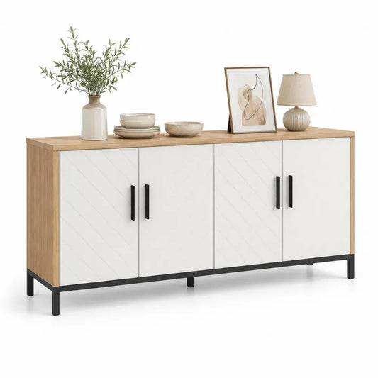 Sideboard Buffetschrank rechteckig mit 4 Türen MDF Eiche-Dekor weiß naturfarben schwarz 160 x 40 x 80 cm
