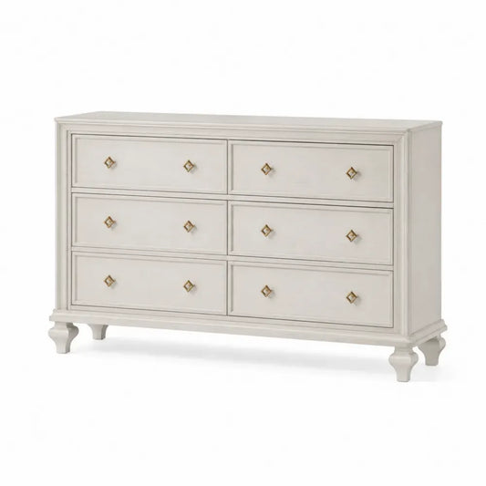 Schlafzimmerkommode mit 6 Schubladen rechteckig MDF Spanplatte Cremeweiß Goldfarben 140 x 45 x 85 cm