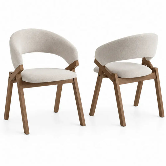 Esszimmerstühle 2er Set Polsterstühle mit halbkreisförmig gebogener Rückenlehne Polyestergewebe Kautschukholz beige naturfarben 56 x 57 x 76 cm