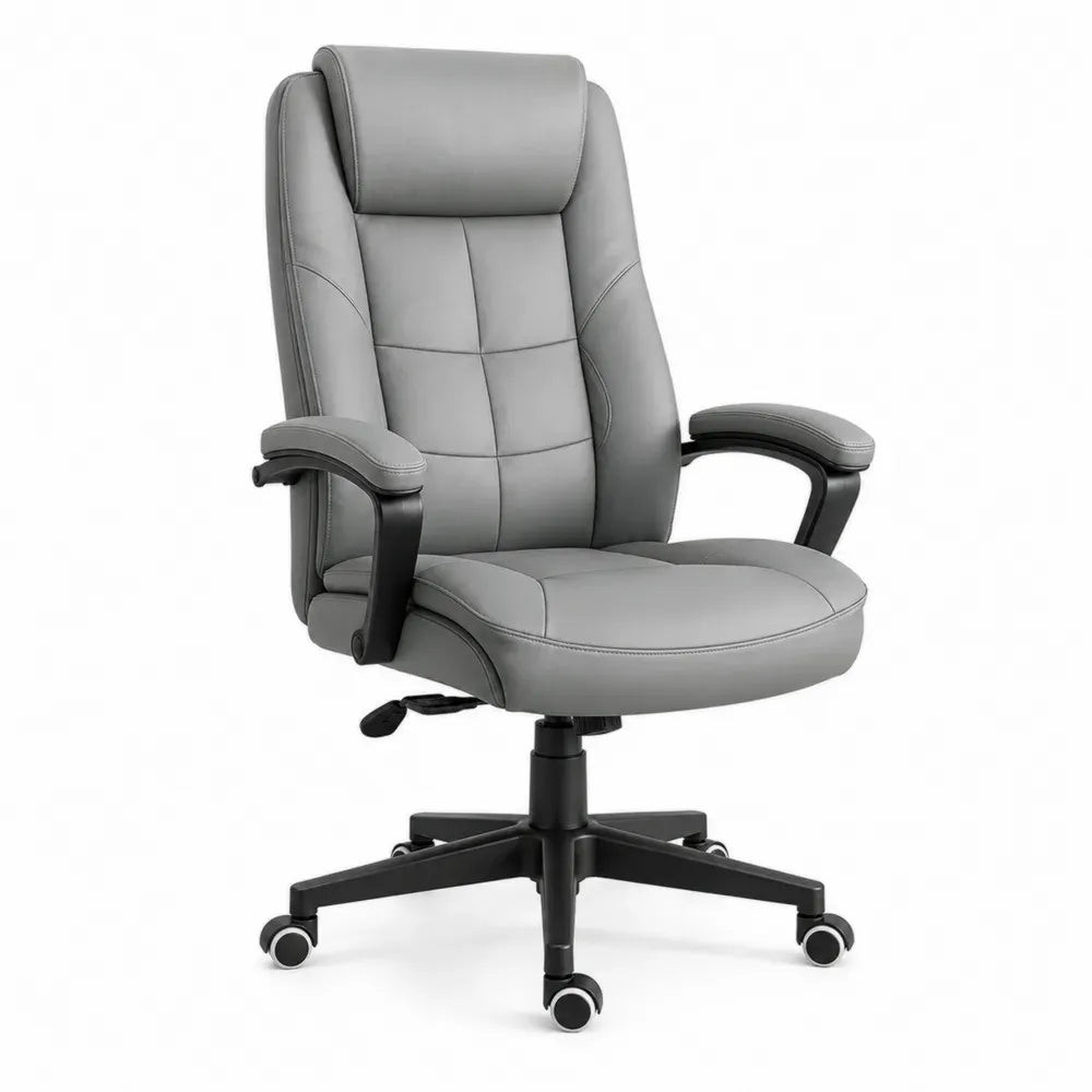 Bürostuhl Drehstuhl mit Armlehnen Rollen höhenverstellbar PU-Kunstleder hohe Rückenlehne Grau Schwarz 66 x 70 x 112-122 cm