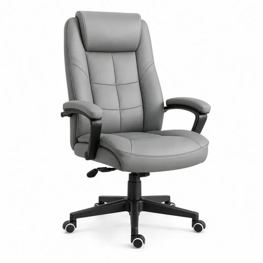 Bürostuhl Drehstuhl mit Armlehnen Rollen höhenverstellbar PU-Kunstleder hohe Rückenlehne Grau Schwarz 66 x 70 x 112-122 cm