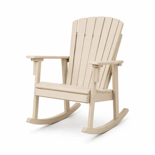 Gartenschaukelstuhl Adirondack-Stuhl mit Armlehnen Lamellenform HDPE Polyethylen Beige Silberfarben 78 x 96 x 103 cm