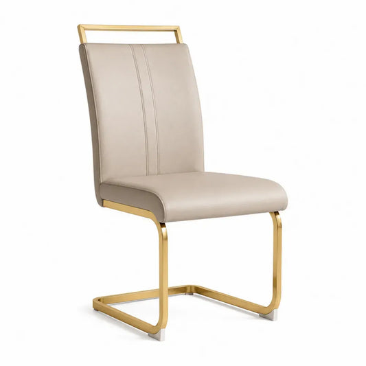Esszimmerstuhl Freischwinger mit hoher Rückenlehne PU Kunstleder Edelstahl beige goldfarben 46 x 58 x 101 cm