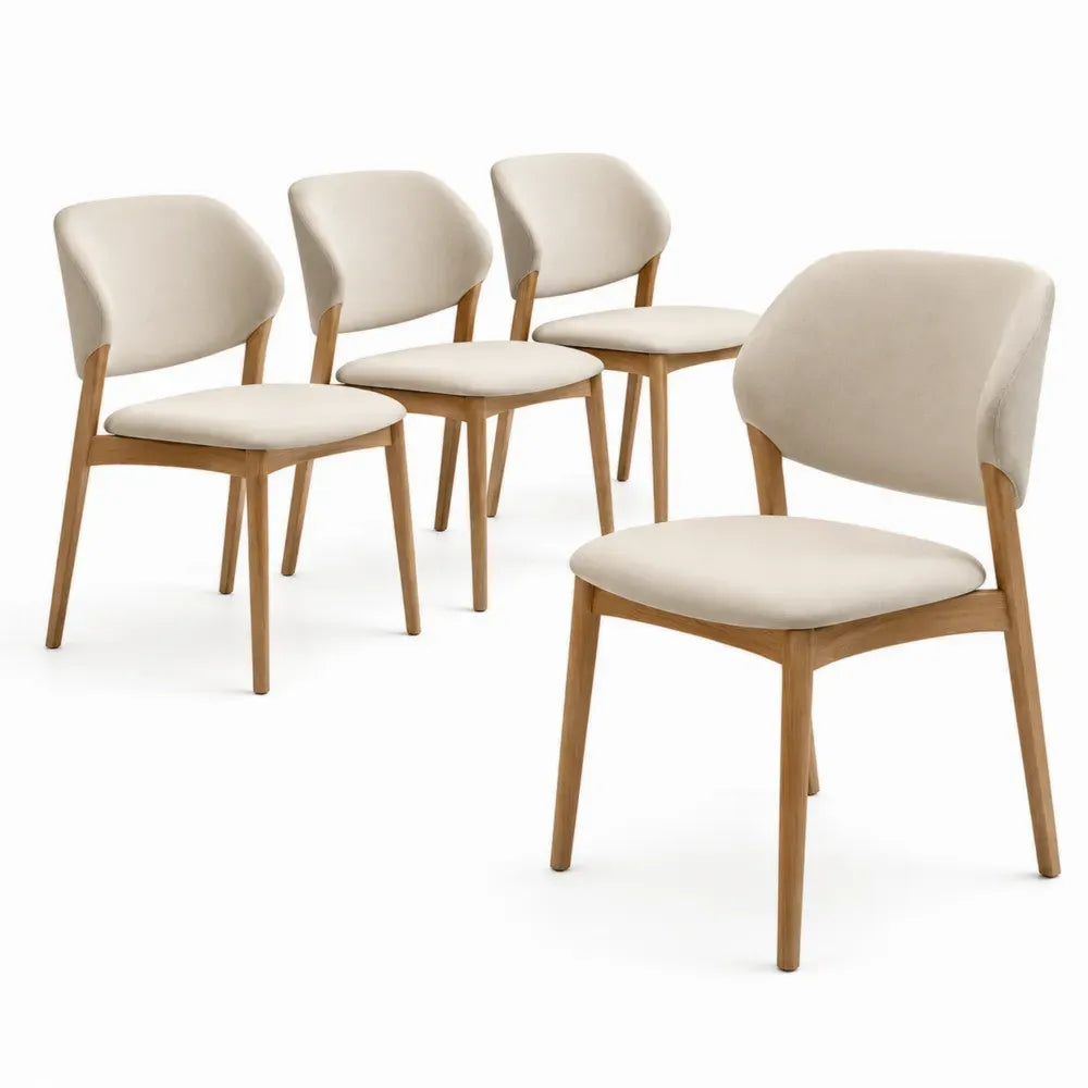 Esszimmerstühle 4er Set Küchenstühle gepolstert mit abgerundeter Rückenlehne Polyestergewebe Kautschukholz creme naturfarben 49 x 55 x 80 cm