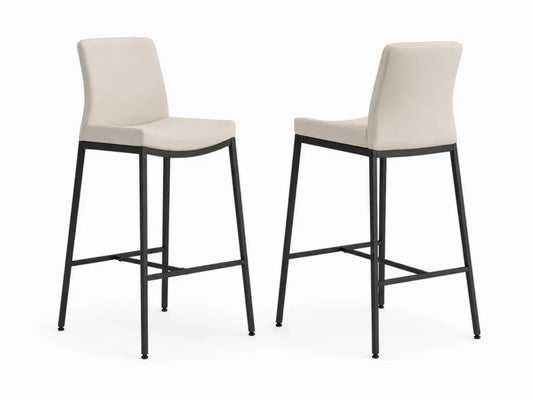 Barhocker 2er Set mit Rückenlehne 47 x 54 x 105 cm Polyestergewebe pulverbeschichteter Stahl rechteckig Creme Schwarz