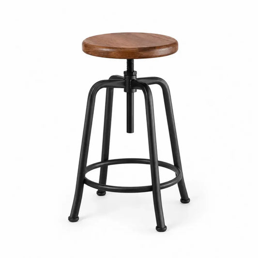 Barhocker höhenverstellbar Drehhocker mit rundem Sitz Kautschukholz Braun pulverbeschichteter Stahl Schwarz 45 x 45 x 63-80 cm